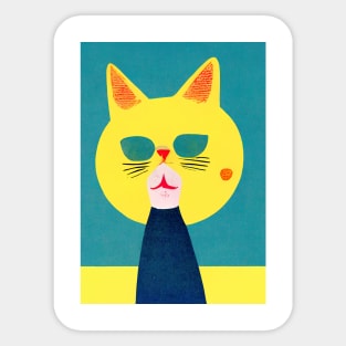 Leopold Cat Retro Poster Vintage Art Ukraine Wall Blue Yellow Illustration Sticker